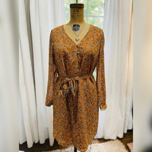 Loft Outlet Floral Long Sleeve Dress, golden rust